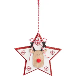 Gifi Suspension de Noël en bois forme étoile ou sapin avec tête de renne 11x11cm^ Décoration Sapin