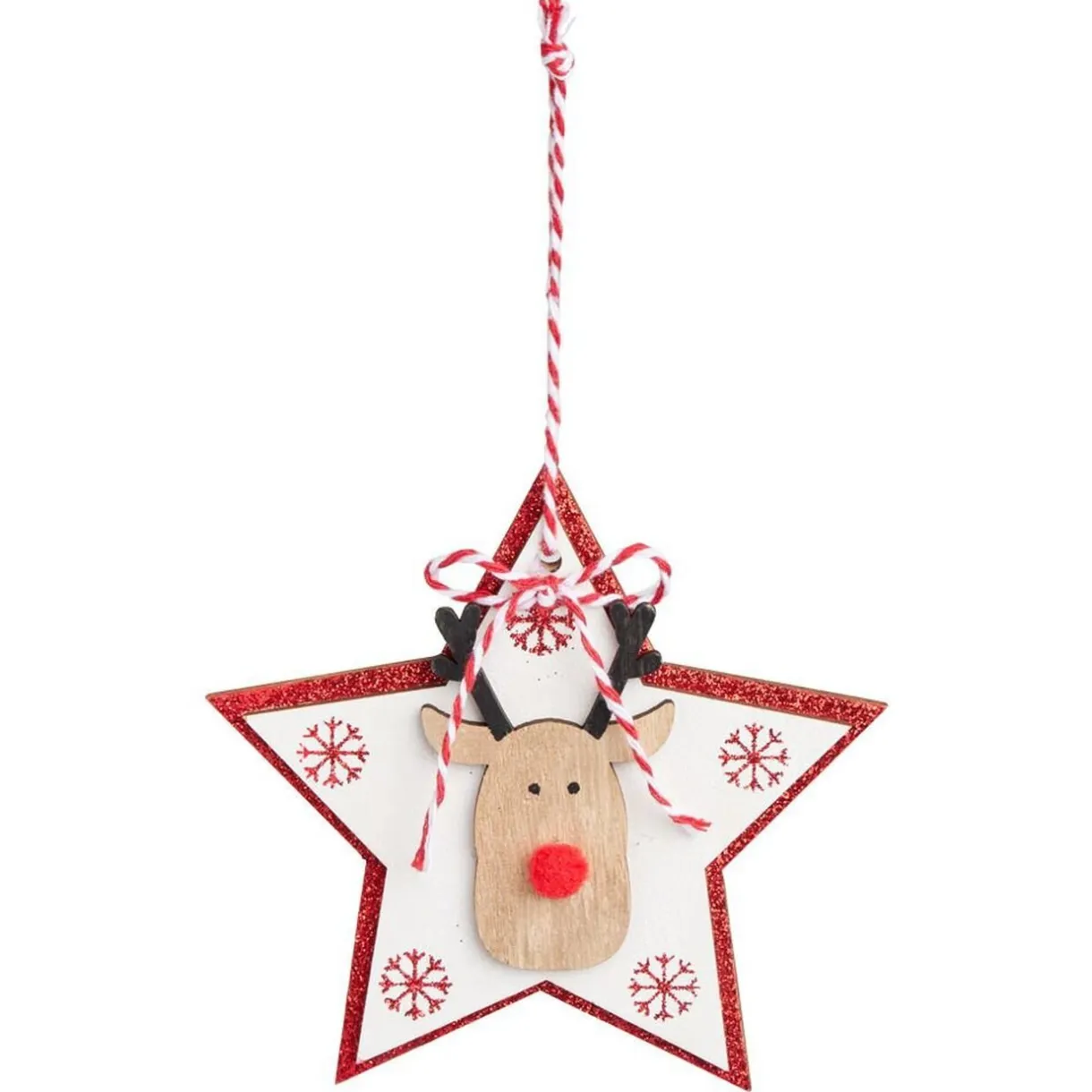 Gifi Suspension de Noël en bois forme étoile ou sapin avec tête de renne 11x11cm^ Décoration Sapin