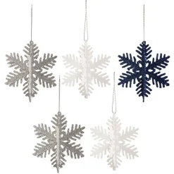Gifi Suspension de Noël Flocon pailleté argenté blanc et bleu Ø9 cm X5^ Décoration Sapin