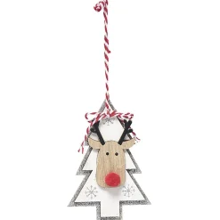 Gifi Suspension de Noël forme avec tête de renne en bois^ Décoration Sapin