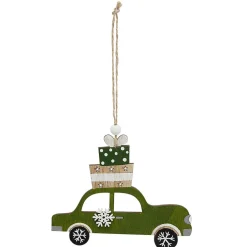 Gifi Suspension de Noël forme voiture en bois vintage^ Décoration Sapin