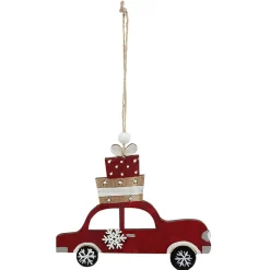 Gifi Suspension de Noël forme voiture en bois vintage^ Décoration Sapin