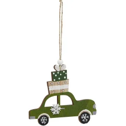 Gifi Suspension de Noël forme voiture en bois vintage^ Décoration Sapin