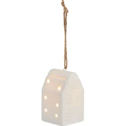 Gifi Suspension de Noël lumineuse forme maison céramique blanche 1LED blanc chaud H7,5cm^ Décoration Extérieure De Noël