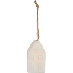 Gifi Suspension de Noël lumineuse forme maison céramique blanche 1LED blanc chaud H7,5cm^ Décoration Extérieure De Noël