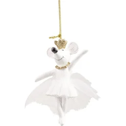Gifi Suspension de Noël souris danseuse en tutu blanc et doré pailleté H10 cm^ Décoration Sapin