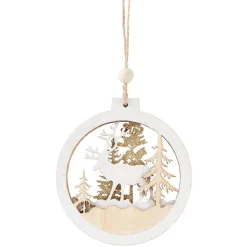 Gifi Suspension de Paysage de Noël dans cercle en bois^ Décoration Sapin