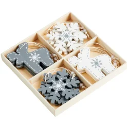 Gifi Suspension Noël motifs flocon et cerf blanche et grise x12^ Décoration Sapin