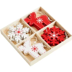 Gifi Suspension Noël motifs flocon et cerf blanche et rouge x12^ Décoration Sapin