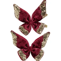 Gifi Suspension Noël noeud velours rouge et doré pailleté x2^ Décoration Sapin