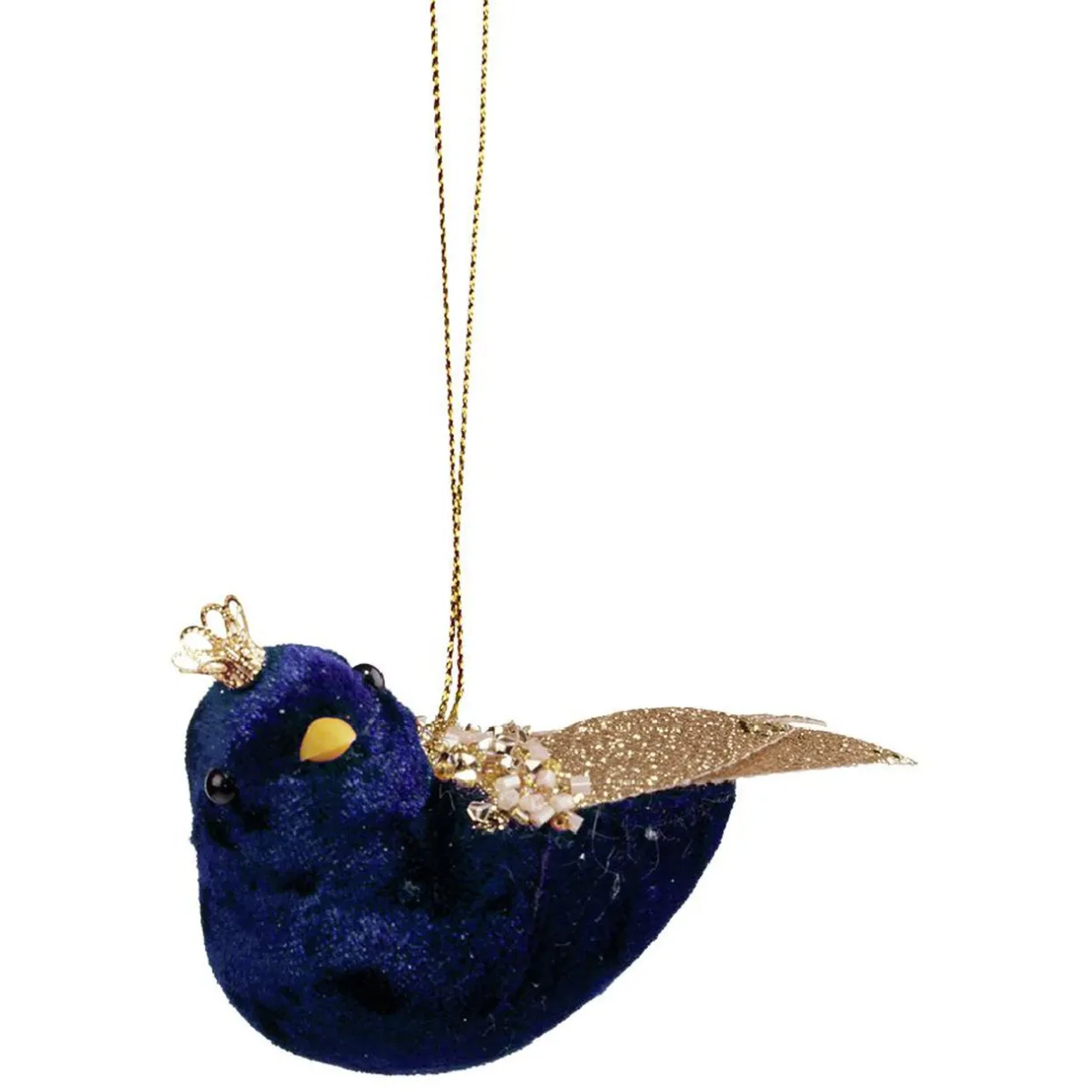 Gifi Suspension Noël oiseau velours bleu et doré H.7 cm^ Décoration Sapin