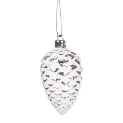 Gifi Suspension pomme de pin blanche argentée x4^ Décoration Sapin