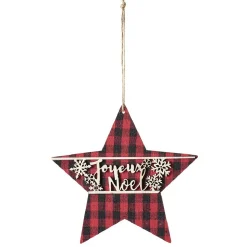 Gifi Suspension Étoile avec inscription Joyeux Noël style tartan écossais^ Décoration Sapin