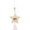 Gifi Suspension Étoile de Noël en bois avec pompon et perles H10,5cm^ Décoration Sapin