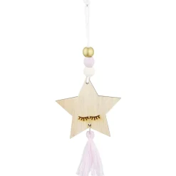 Gifi Suspension Étoile de Noël en bois avec pompon et perles H10,5cm^ Décoration Sapin