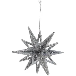 Gifi Suspension Étoile Noël bois pailleté gris argenté^ Décoration Sapin