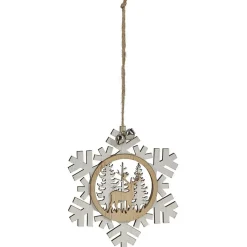 Gifi Suspension village de Noël dans flocon en bois^ Décoration Sapin