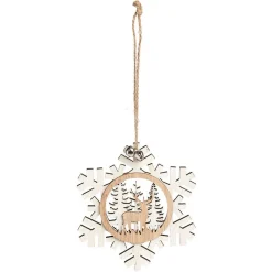 Gifi Suspension village de Noël dans flocon en bois H12cm - 2 modèles^ Décoration Sapin