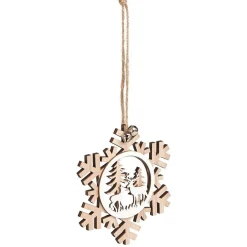 Gifi Suspension village de Noël dans flocon en bois H12cm - 2 modèles^ Décoration Sapin