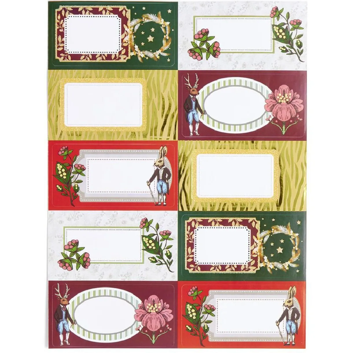 Gifi Étiquette cadeau autocollante Noël fleurs vintage lapin 4x8cm x10^ Loisirs Créatifs Et Emballage Cadeau