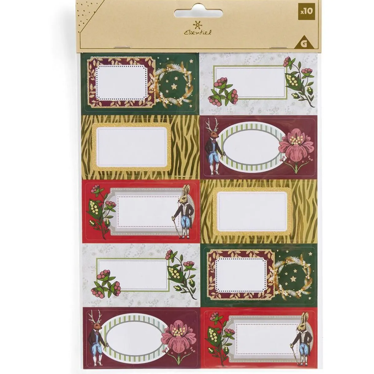 Gifi Étiquette cadeau autocollante Noël fleurs vintage lapin 4x8cm x10^ Loisirs Créatifs Et Emballage Cadeau