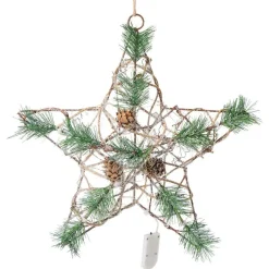 Gifi Étoile de Noël lumineuse métal et rotin 30LED blanc chaud H30cm^ Décoration Extérieure De Noël