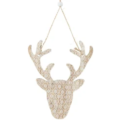 Gifi Tête de cerf en bois motif fleur blanc naturel^ Décoration Sapin