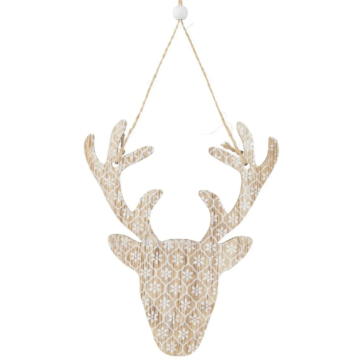 Gifi Tête de cerf en bois motif fleur blanc naturel^ Décoration Sapin