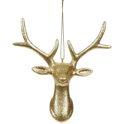 Gifi Tête de renne de Noël dorée à paillettes à suspendre^ Décoration Sapin