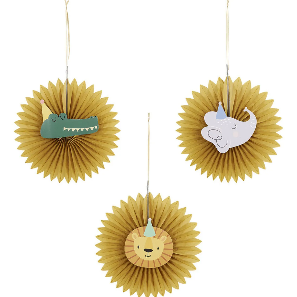 Hot Gifi Éventail à suspendre thème animaux sauvage papier de soie x3